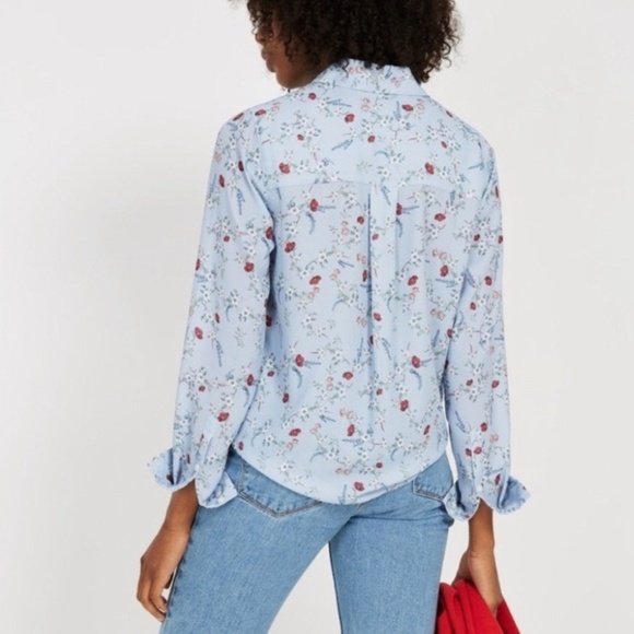 Frank And Oak Blue Floral Button-Down Long Sleeve Blouse Women’s Size S - Picture 2 of 4